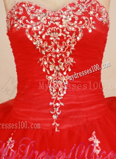 Sweetheart Beaded Appliques Sweet 15 Birthday Party Dresses in Red