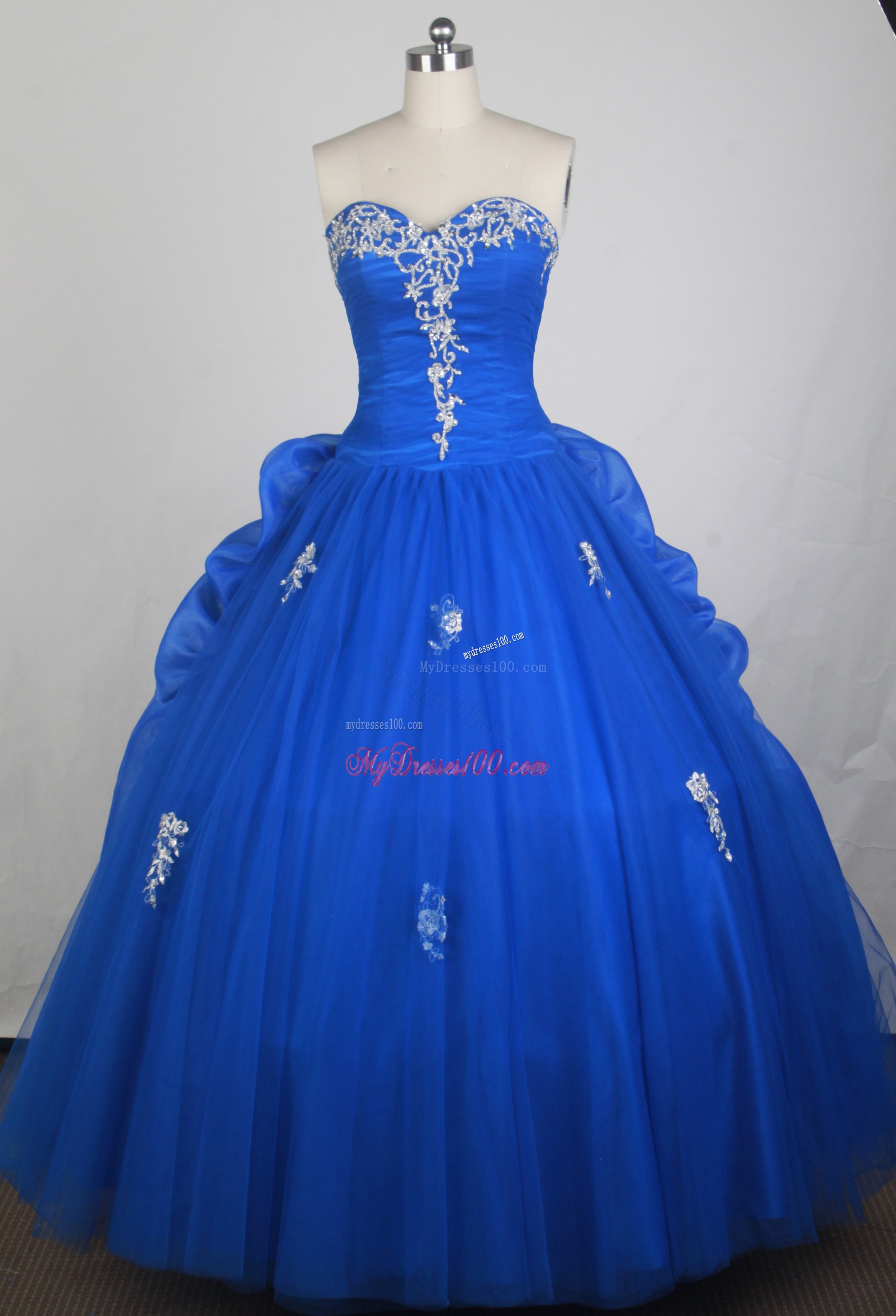Appliqued Royal Blue Dresses 15 with Pick-ups Accent Back