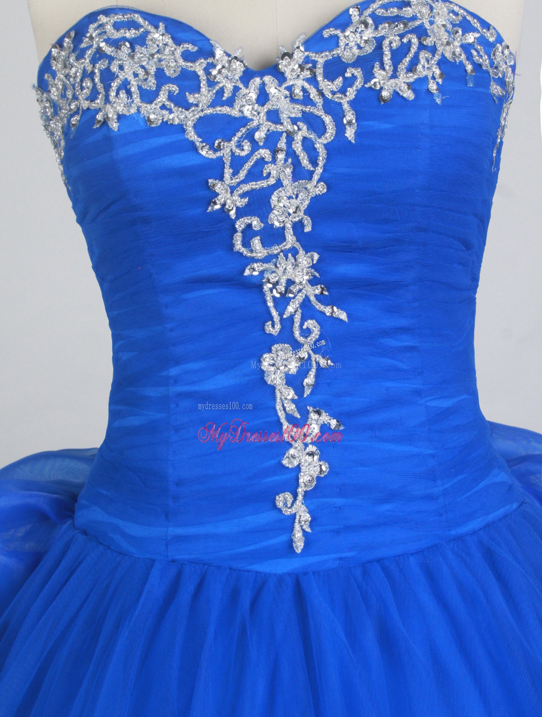 Appliqued Royal Blue Dresses 15 with Pick-ups Accent Back