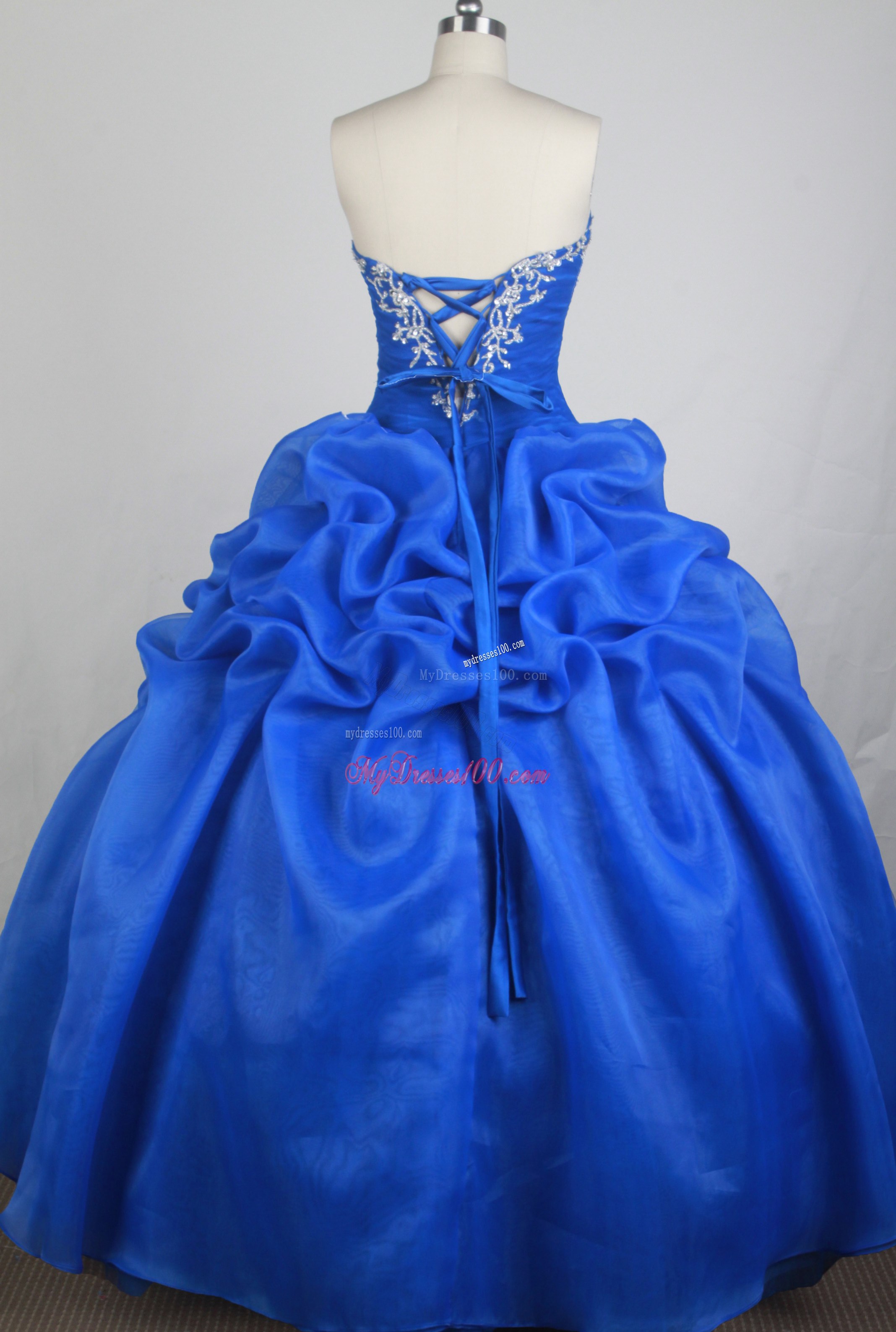 Appliqued Royal Blue Dresses 15 with Pick-ups Accent Back