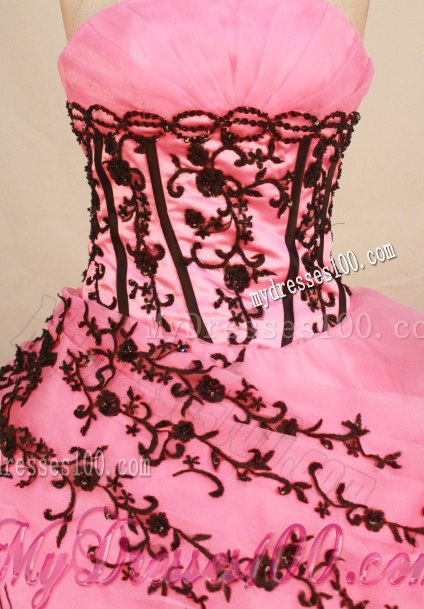 Perfect Baby Pink Appliques Quinceanera Dresses Ruffle Layers Lace-up Back