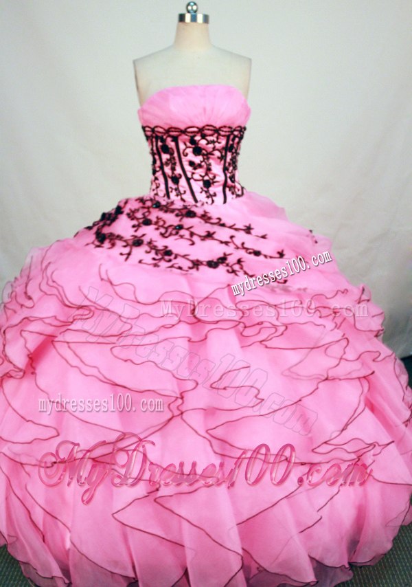 Perfect Baby Pink Appliques Quinceanera Dresses Ruffle Layers Lace-up Back