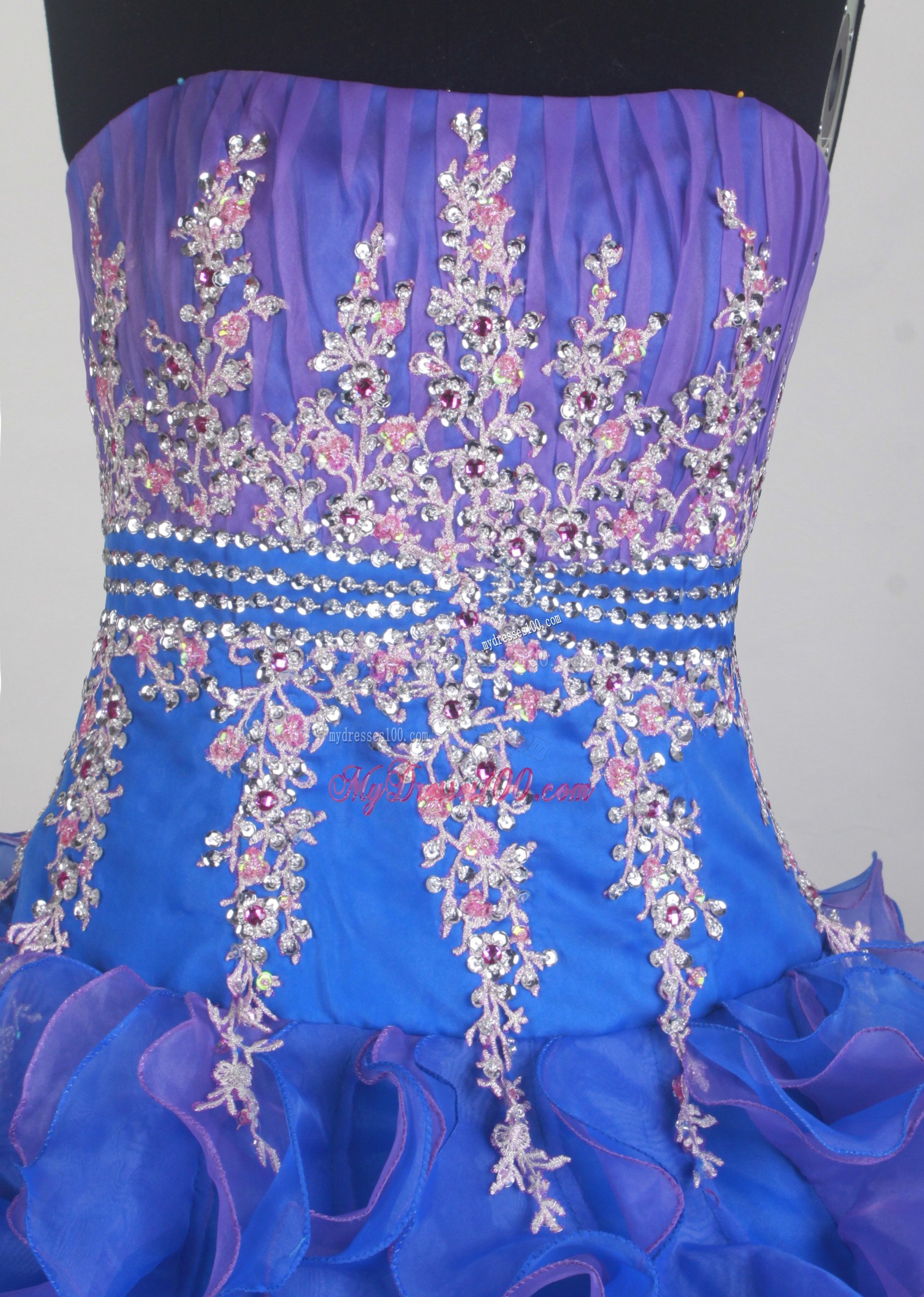 Ruffled Sweet 16 Quinceanera Dress in Lavender and Blue