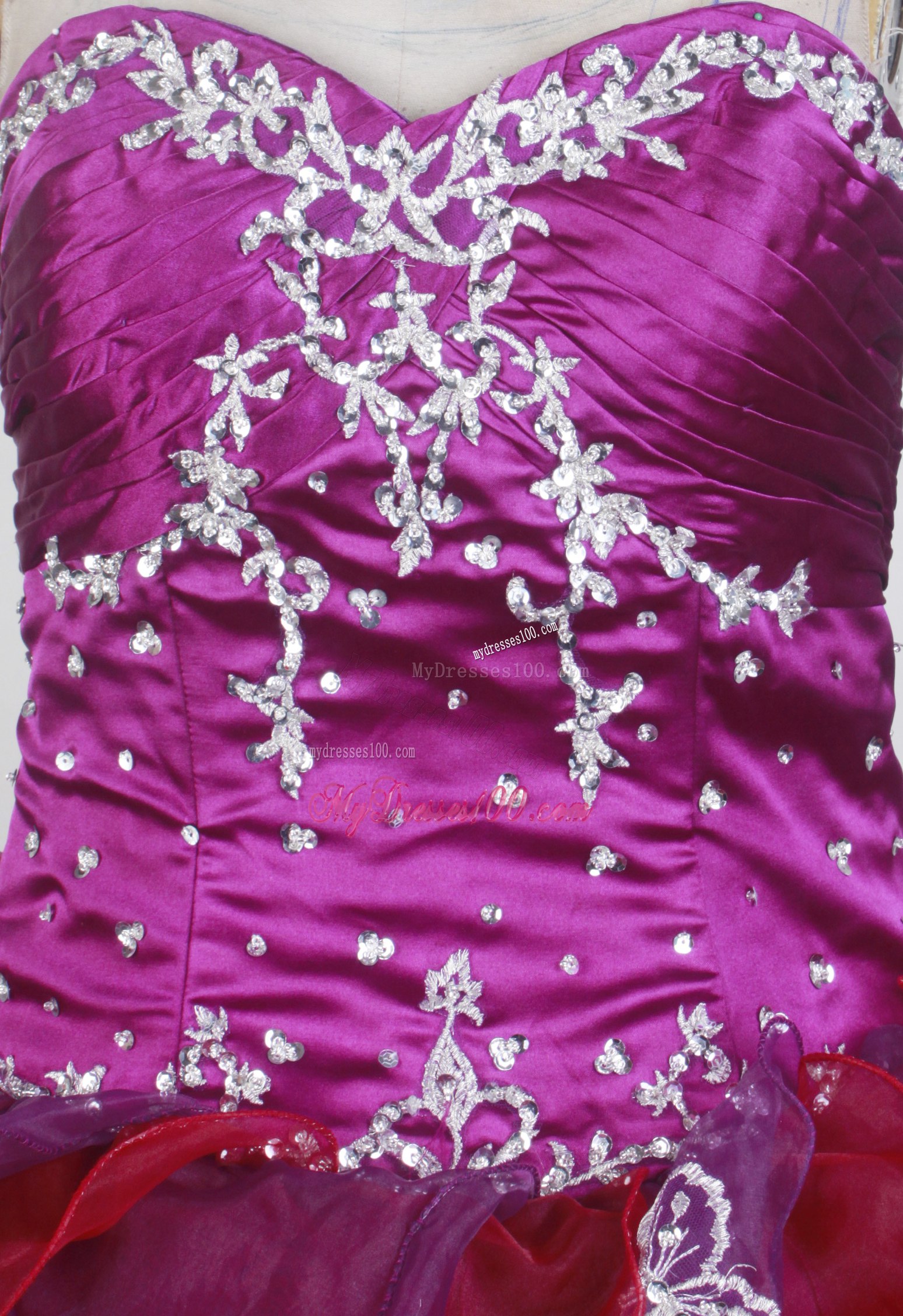 Ruche Appliques Handle Flowers and Jewelry Decorated Quinceanera Dresses
