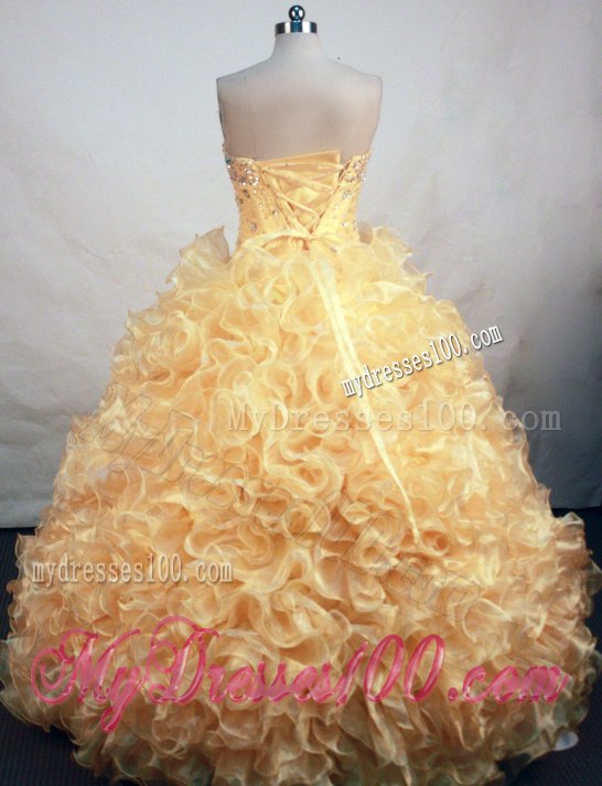 Rolling Flower Gold Sweet 15 Birthday Party Dresses with Beading