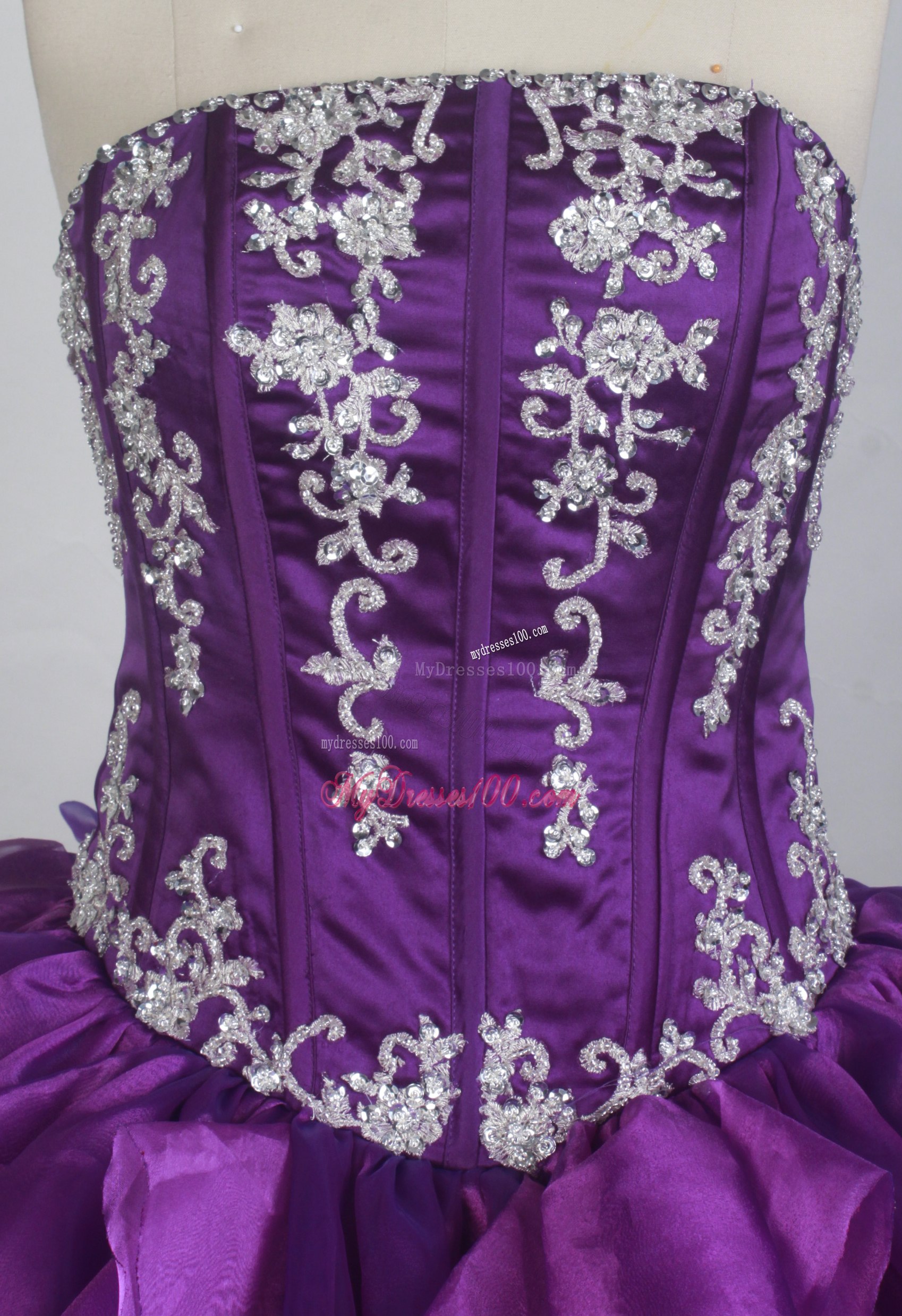 Appliques and Ruffled Layers Accent Dress 15 in Eggplant Purple
