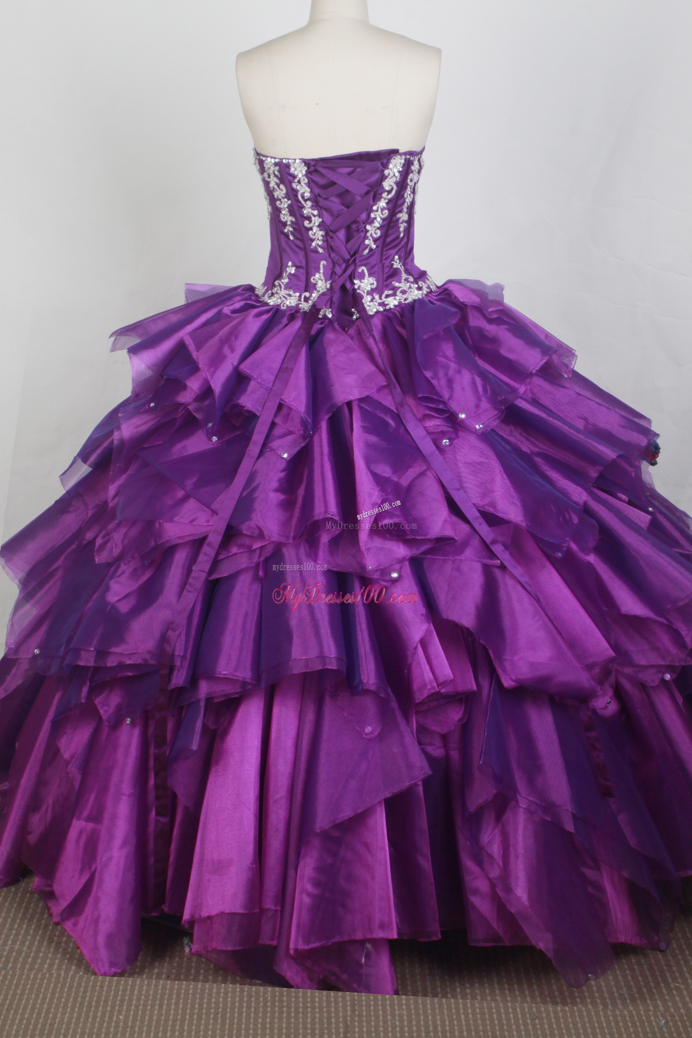 Appliques and Ruffled Layers Accent Dress 15 in Eggplant Purple
