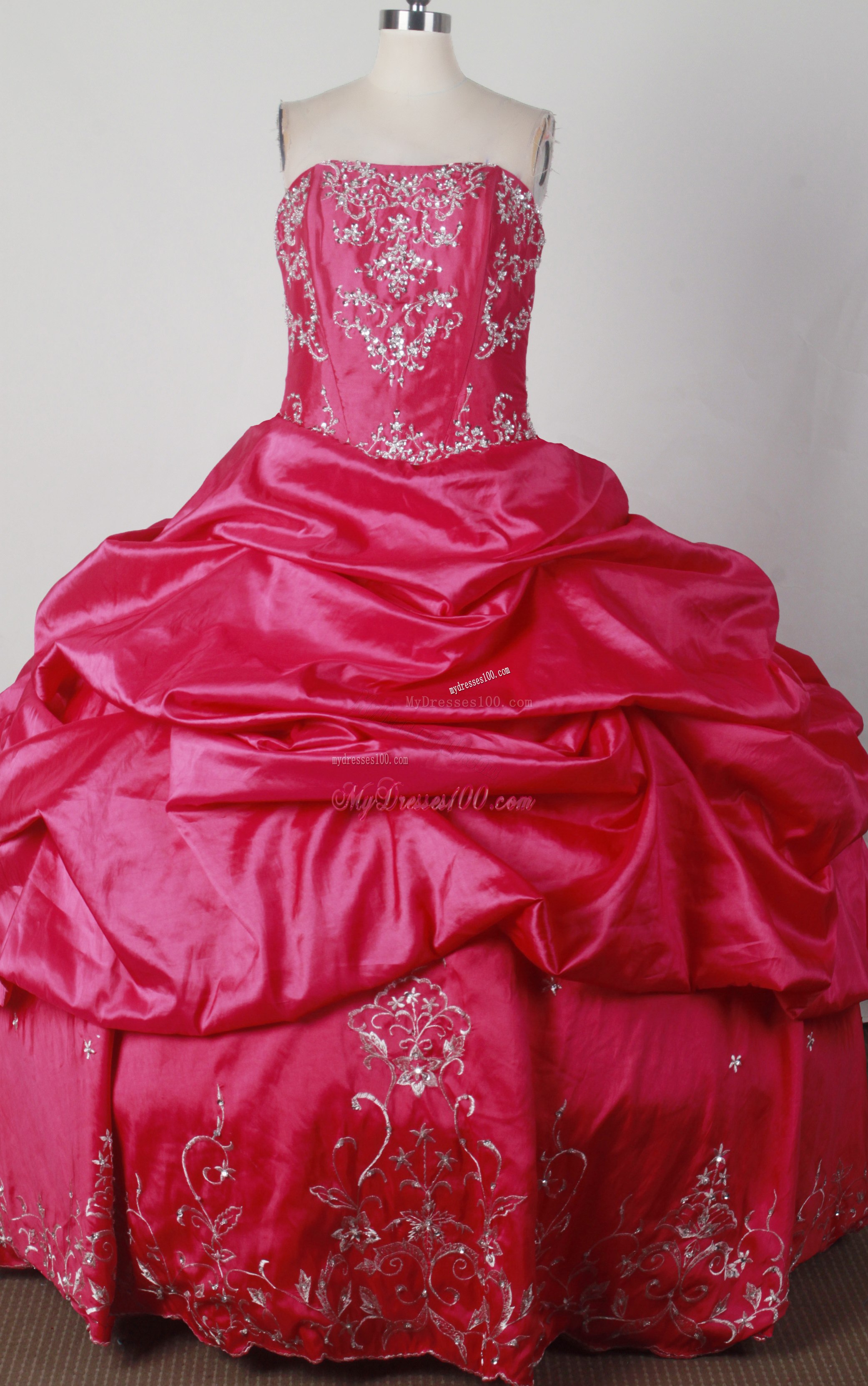 Hot Pink Quinceanera Dress with Appliques and Pick-ups