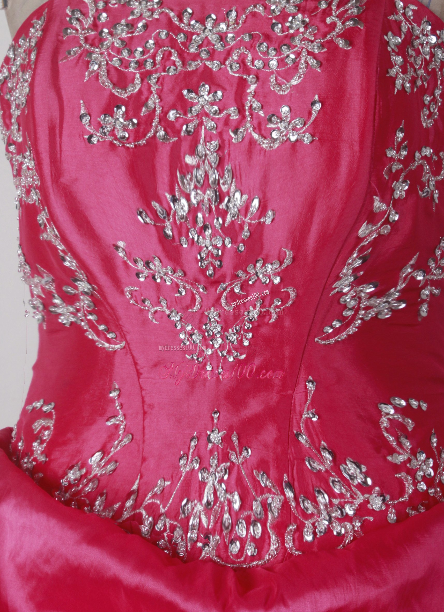 Hot Pink Quinceanera Dress with Appliques and Pick-ups
