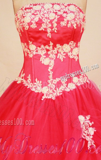 Simple Style Hot Pink Appliques Puffy Sweet 15 Dresses Floor Length