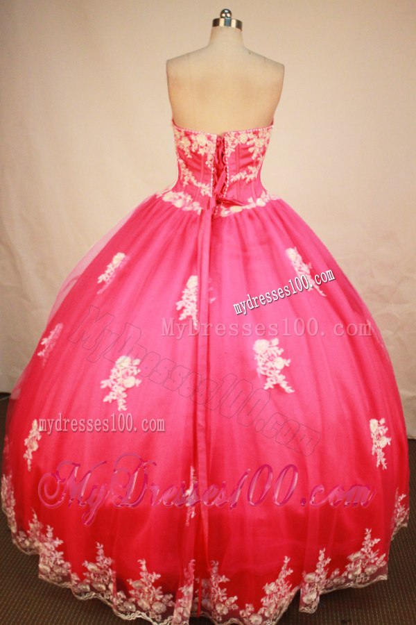 Simple Style Hot Pink Appliques Puffy Sweet 15 Dresses Floor Length
