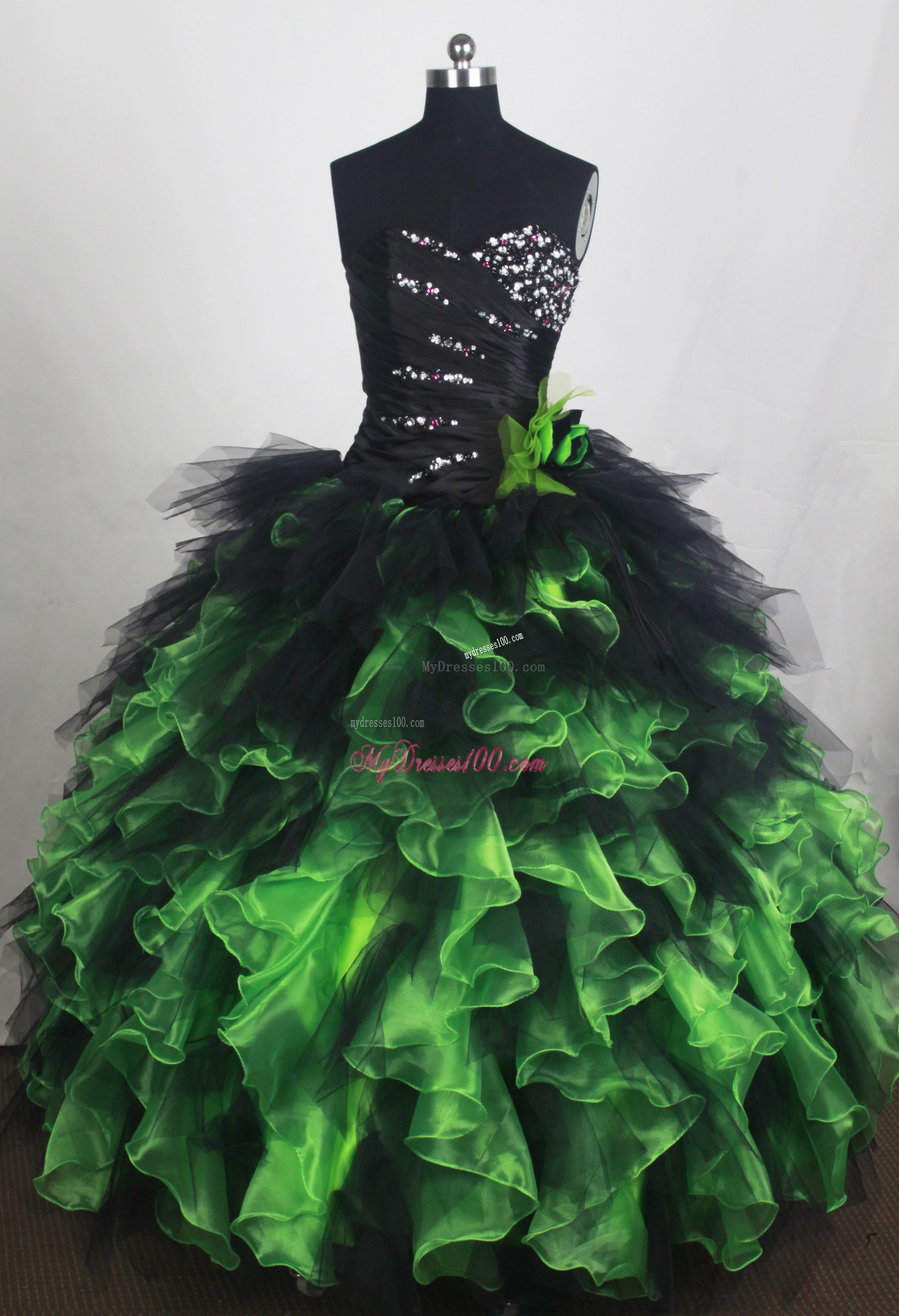 Ruffled Layers Sweet sixteen dresses with Hand Made Flowers and Beadings