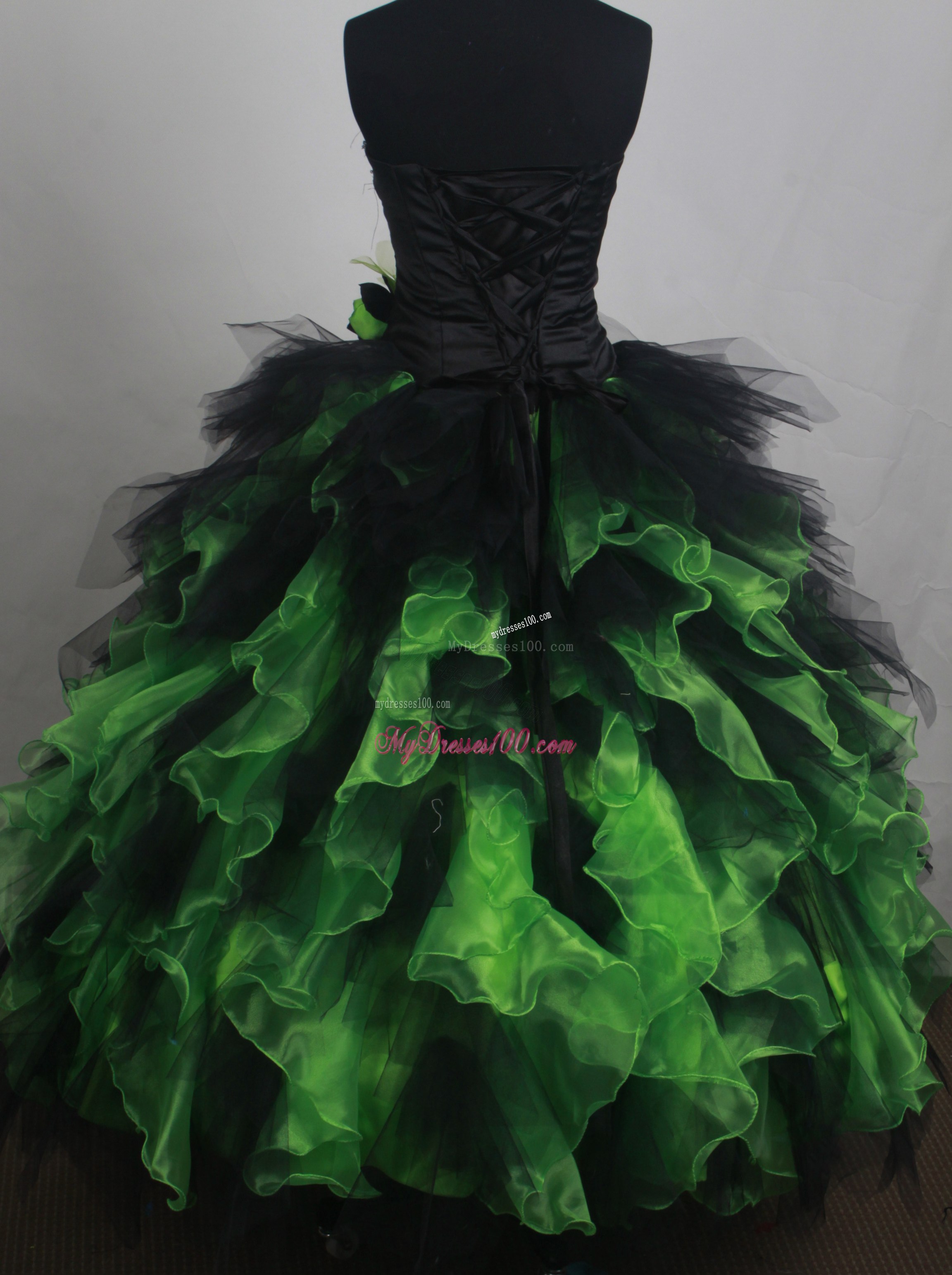 Ruffled Layers Sweet sixteen dresses with Hand Made Flowers and Beadings