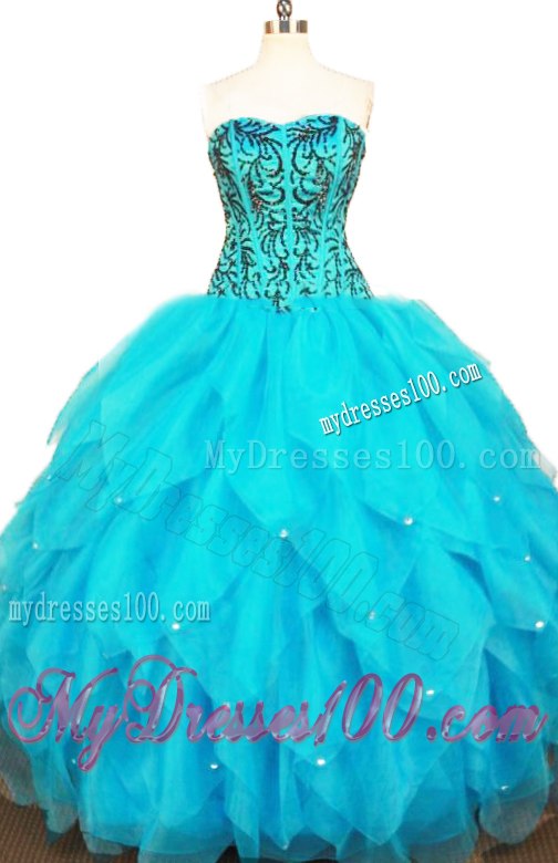 Appliques Ruffle-layers Turquoise Sweet 15 Party Dresses Lace-up Back in Fashion