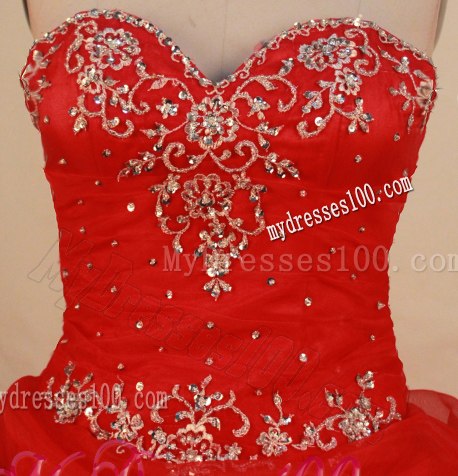 Pick Ups Appliques Sweetheart Red Quinceanera Dresses with Beading
