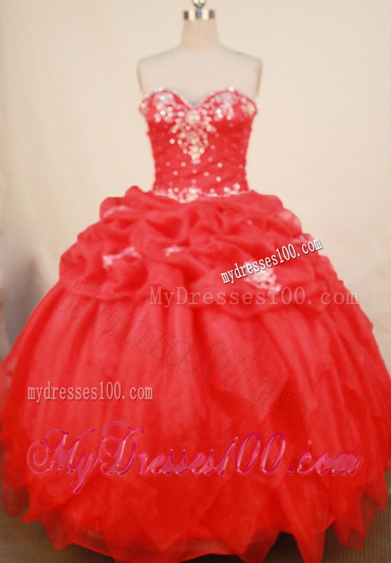 Pick Ups Appliques Sweetheart Red Quinceanera Dresses with Beading