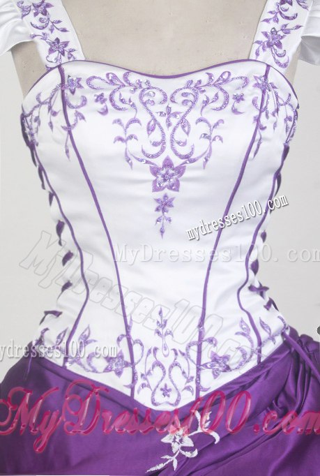 Embroidered White and Eggplant Purple Dresses 16 Detachable