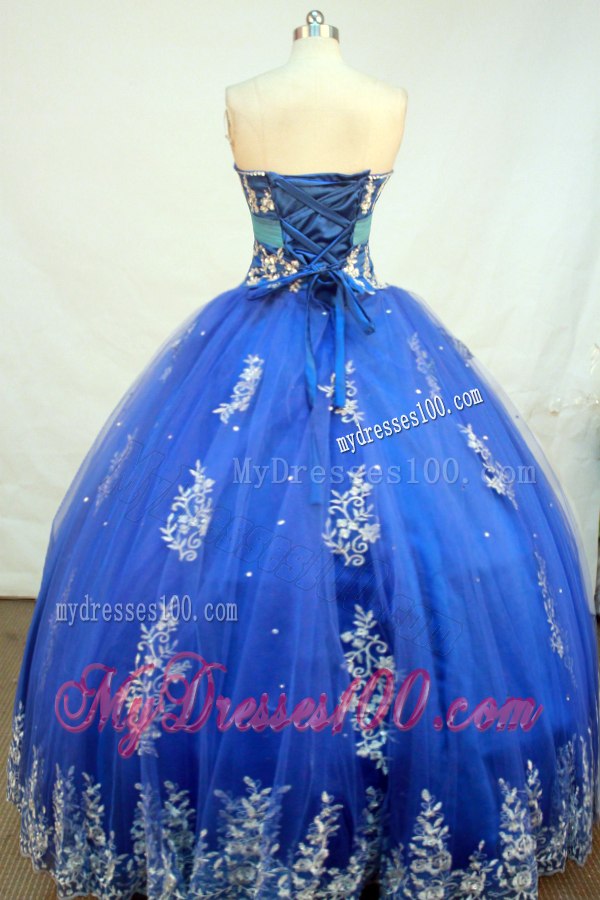 Beautiful Lace Hem Puffy Blue Sweet 15 Party Dresses with Appliques