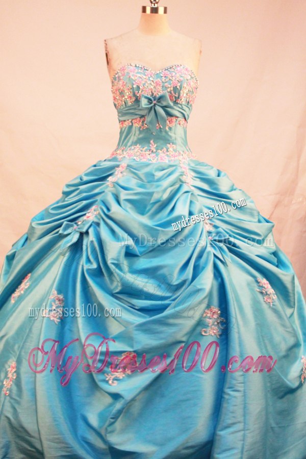 Aqua Blue Bowknot Sweet 15 Dresses with Hot Pink Appliques Ruffle Layers