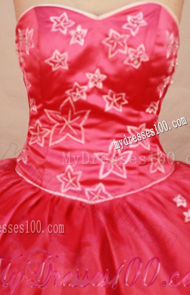 Flower Patten Embroidery Hot Pink Ball Gown Quinceanera Dresses in Fashion