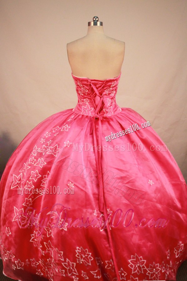 Flower Patten Embroidery Hot Pink Ball Gown Quinceanera Dresses in Fashion