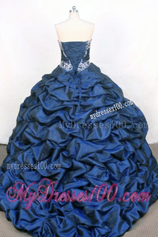 Pick-ups Appliques Navy Blue Sweetheart Quinceanera Dresses Taffeta