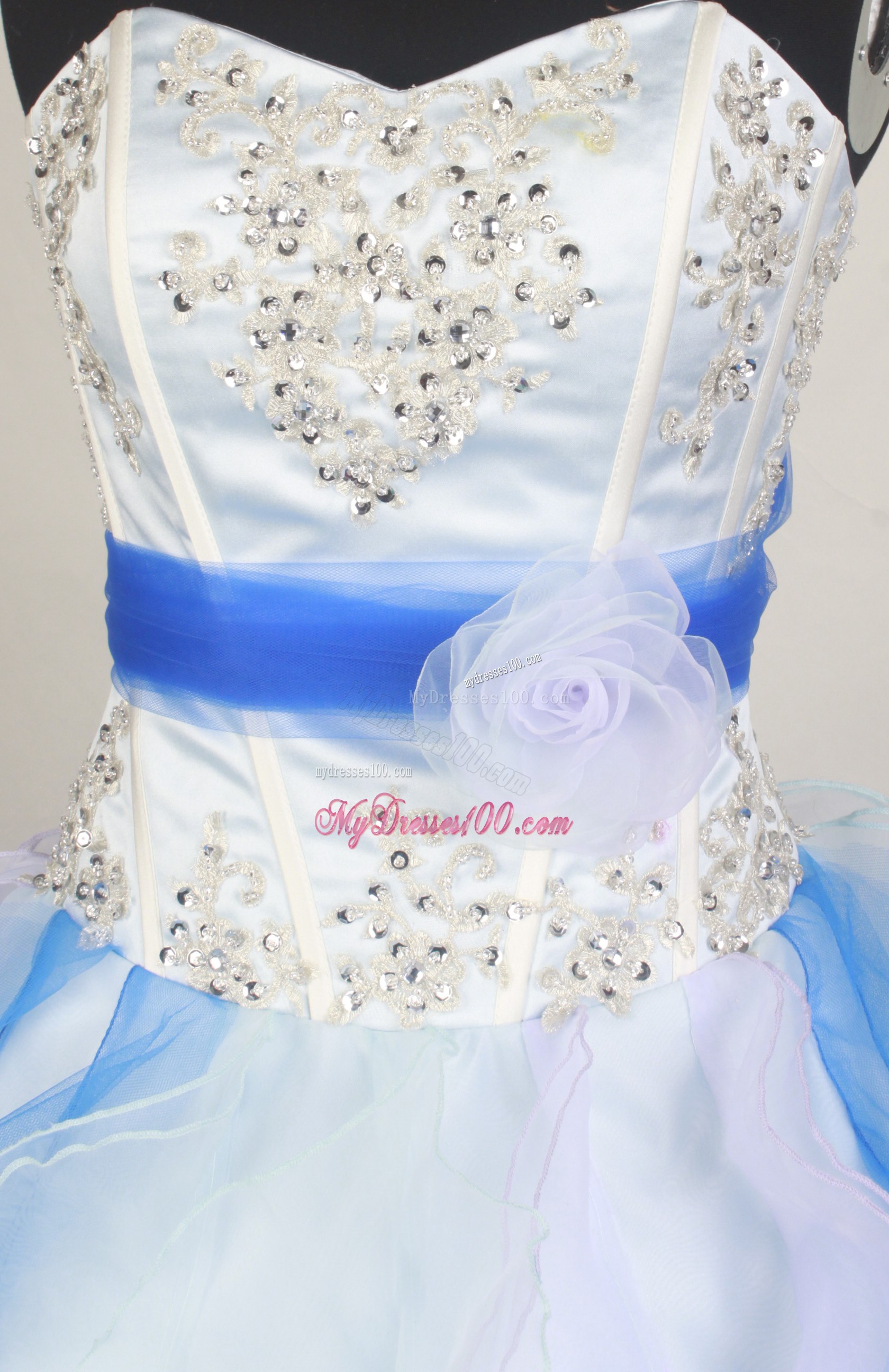 Colorful Tiers Beading Sweet 16 Dresses with Flowers Tulle Ribbon
