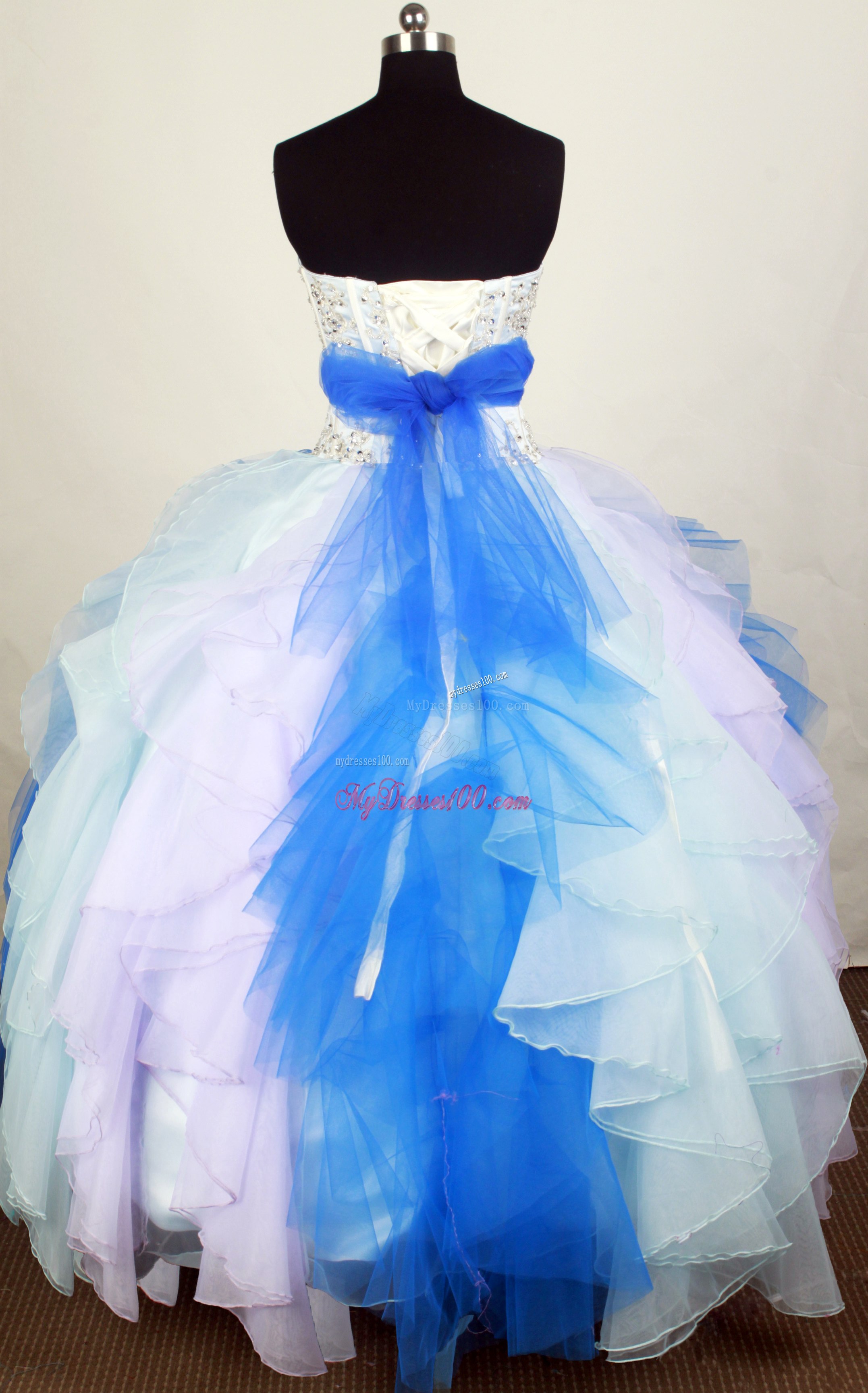 Colorful Tiers Beading Sweet 16 Dresses with Flowers Tulle Ribbon