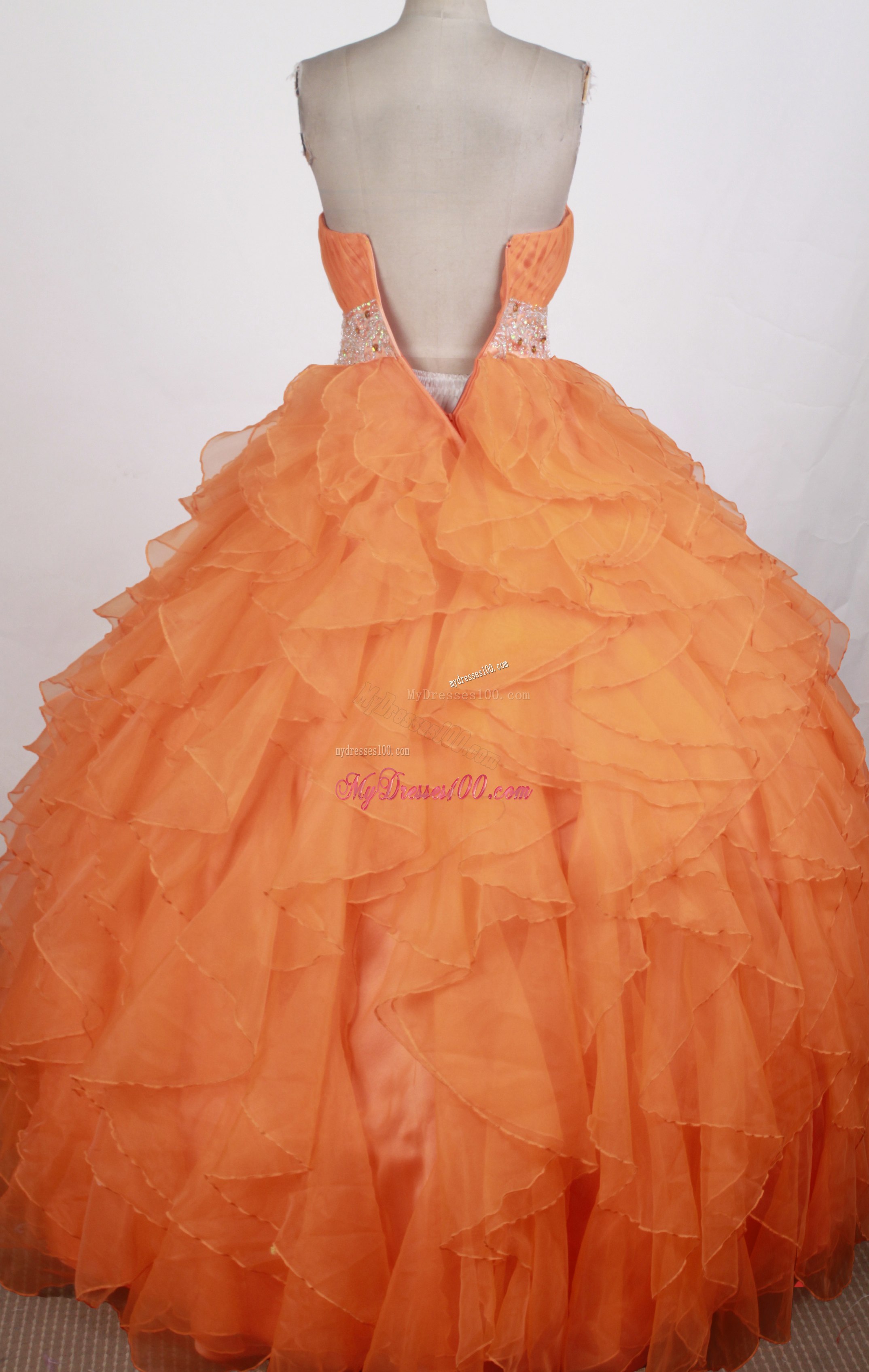 Ruched Sweetheart Sweet 15 Dresses with Ruffles and White Beaded Sash