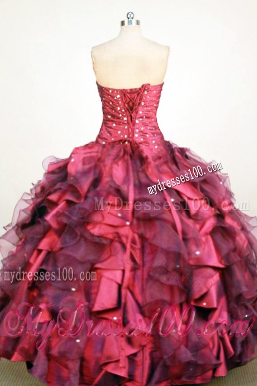 Fashion Beading Sweetheart Ruffles Quinceanera Dresses in Red Floor Length