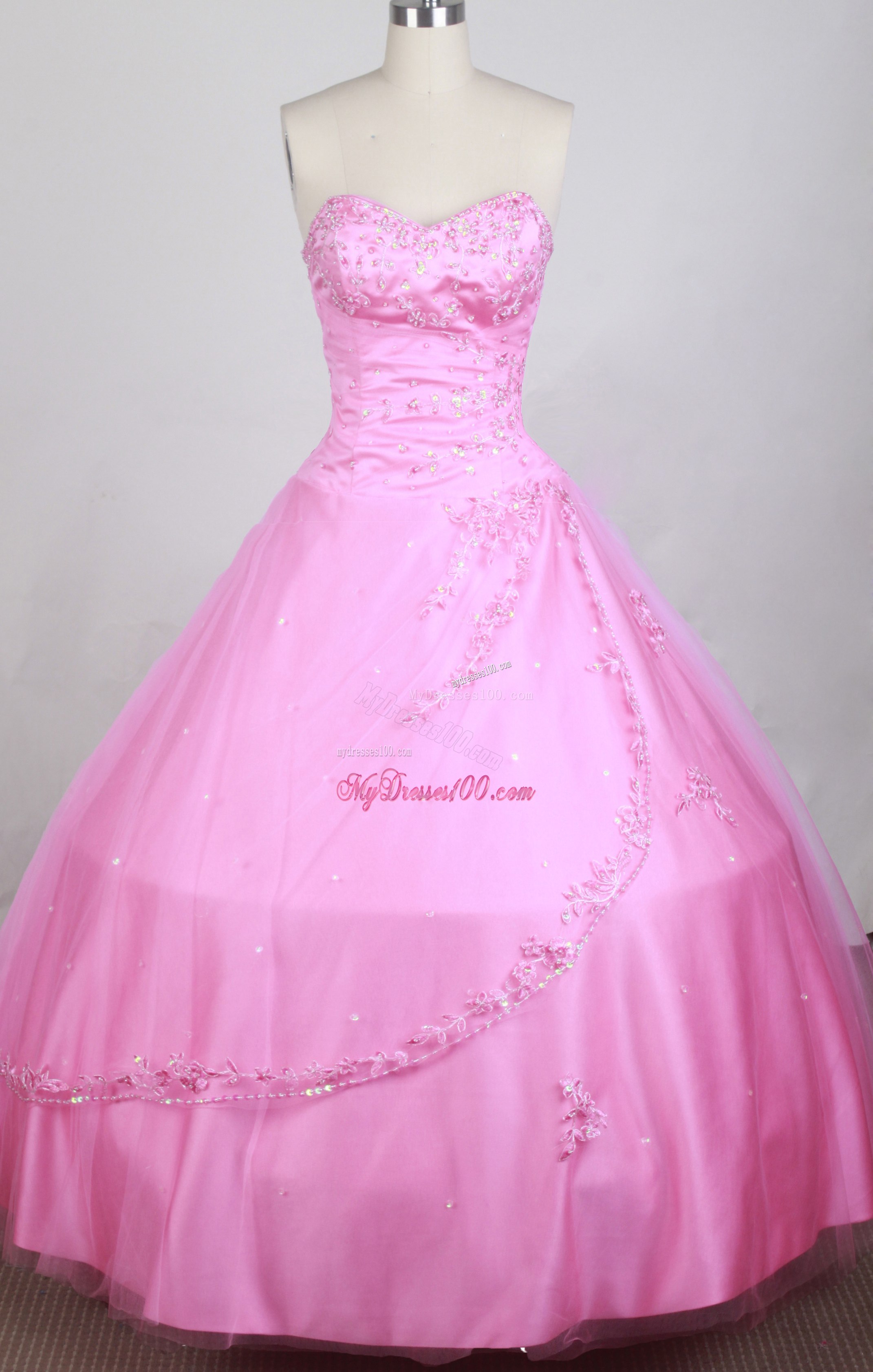 Beaded and Appliqued Dress for Quinceanera in Rose Pink