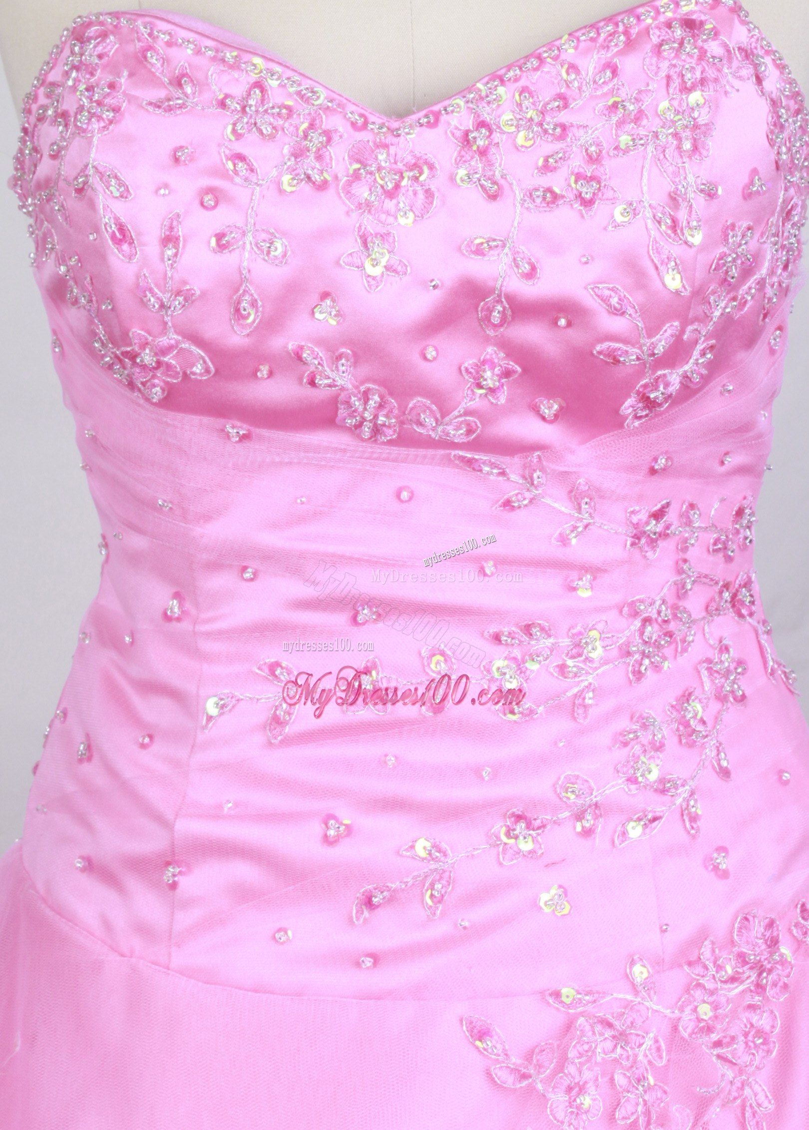 Beaded and Appliqued Dress for Quinceanera in Rose Pink