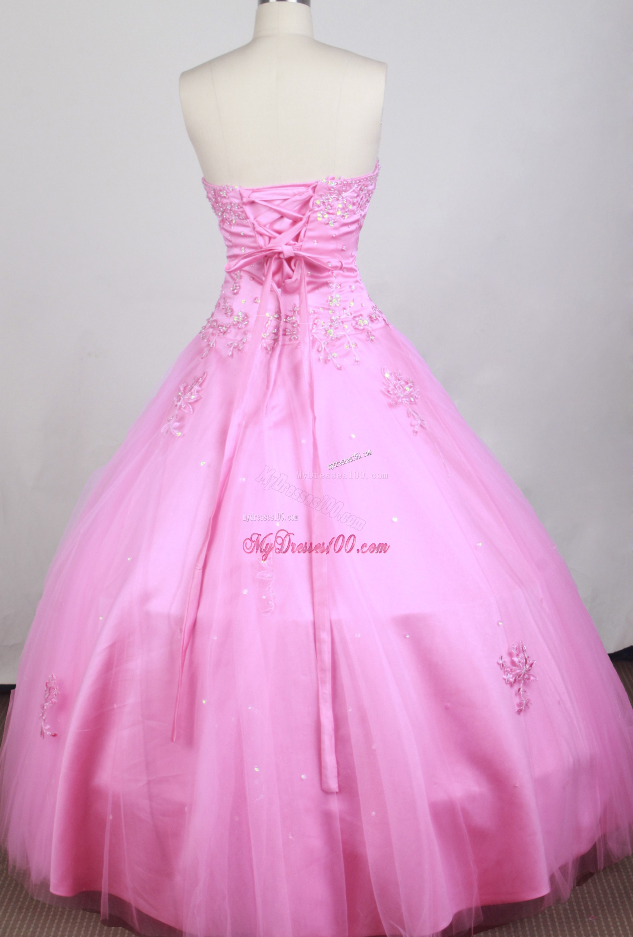Beaded and Appliqued Dress for Quinceanera in Rose Pink
