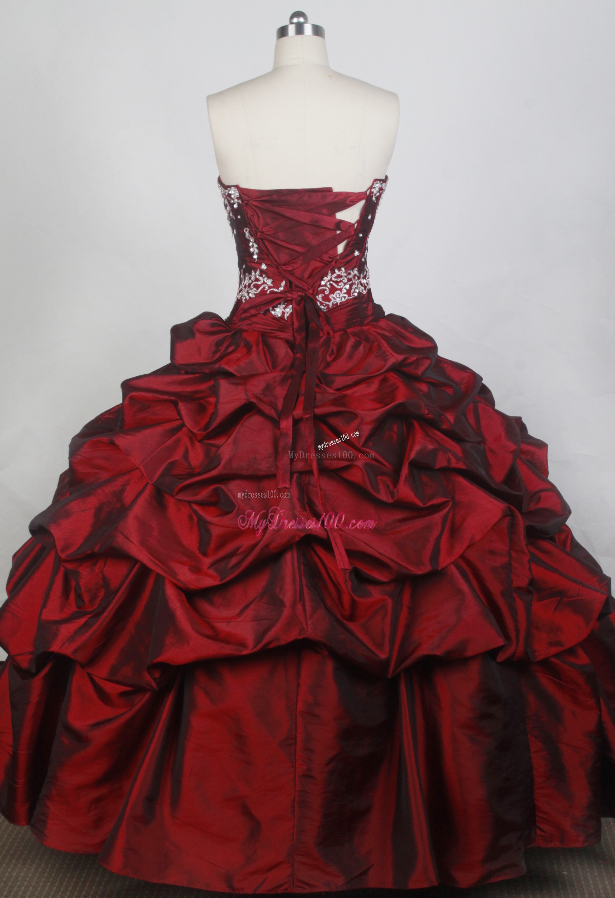 Appliques and Pick-ups Accent Wine Red Quiceanera Gown