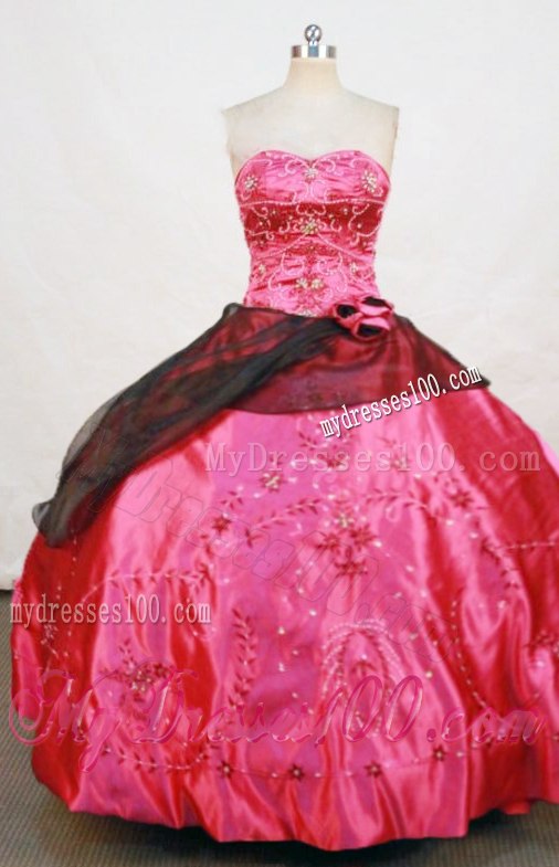 Ball Gown Appliques Beading Hot Pink Quinceanera Gowns for Girls Lace-up Back