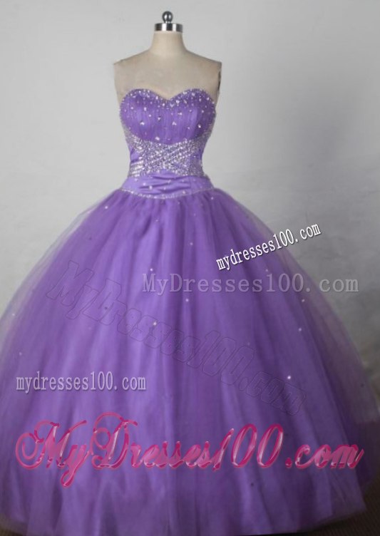 Elegant Beaded Sweetheart Puffy Purple Quinceanera Dresses Ball Gown