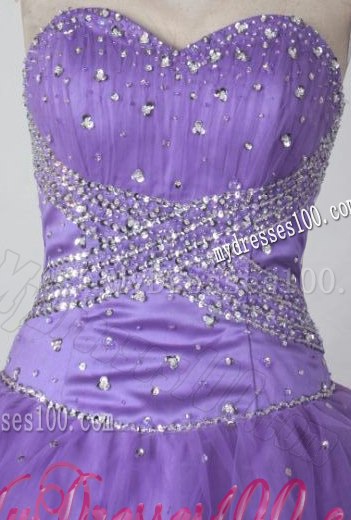 Elegant Beaded Sweetheart Puffy Purple Quinceanera Dresses Ball Gown