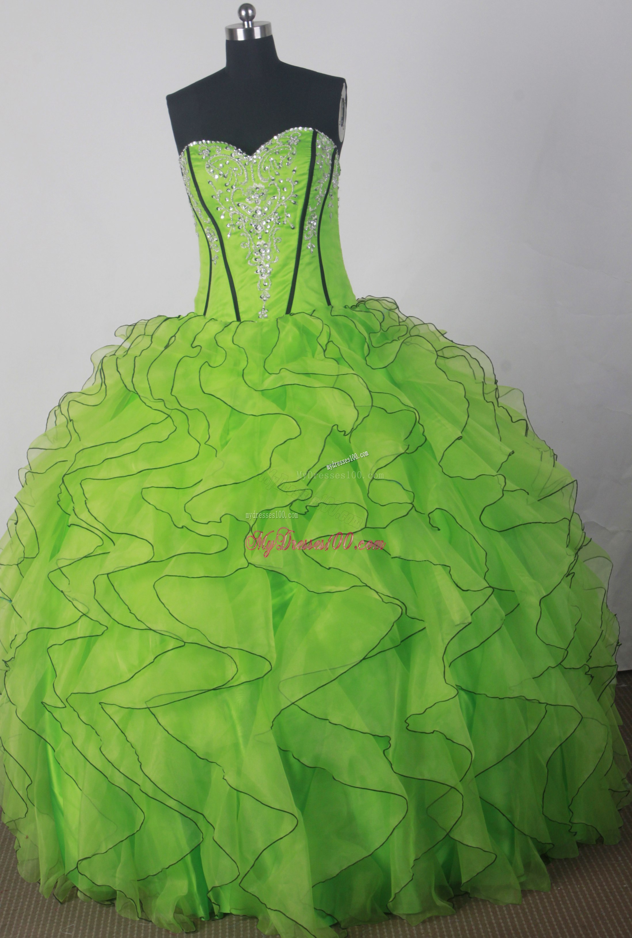 Green Ruffled Layers Bodice Sweet 15 Dresses with Diamonds