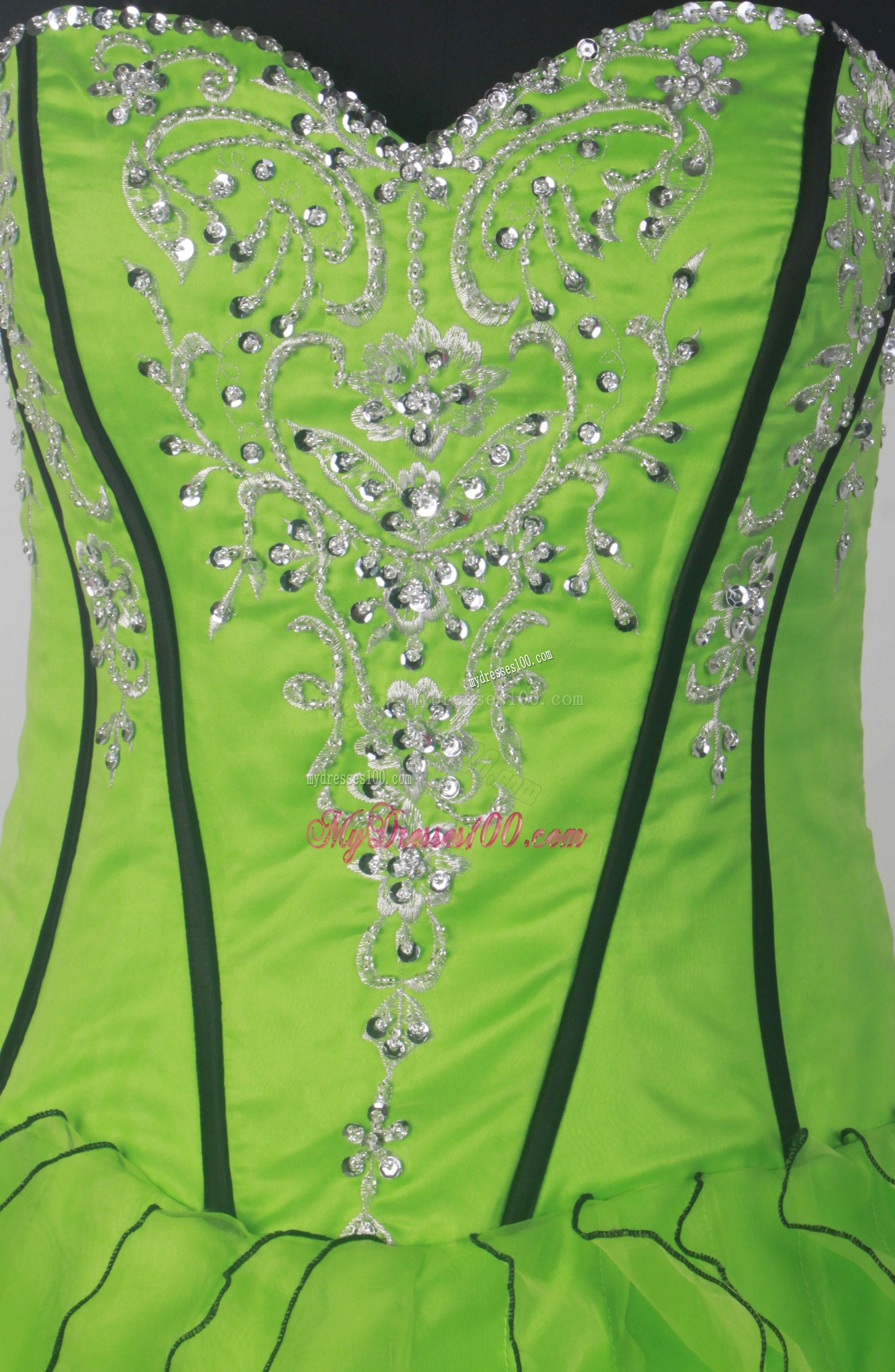Green Ruffled Layers Bodice Sweet 15 Dresses with Diamonds
