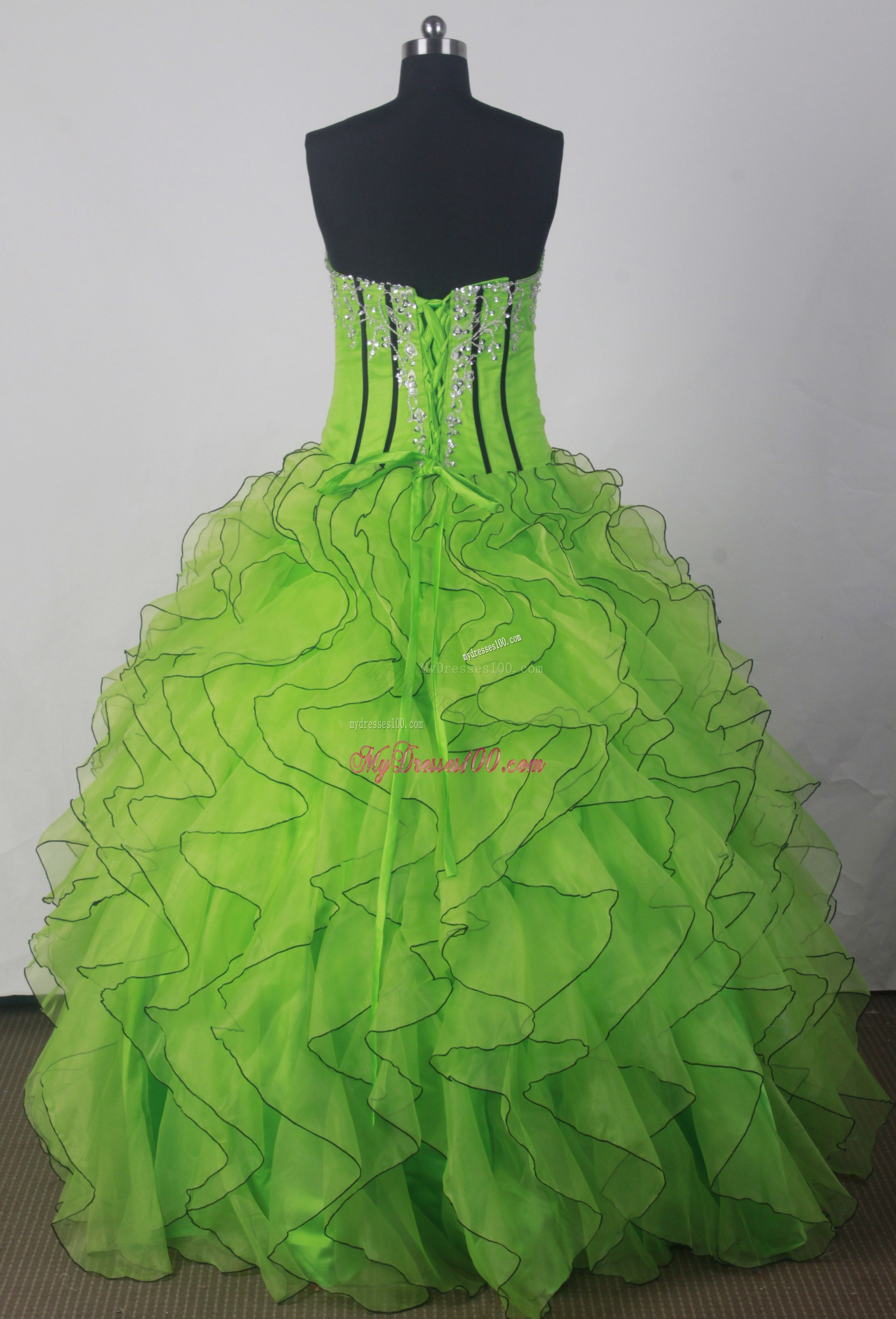Green Ruffled Layers Bodice Sweet 15 Dresses with Diamonds