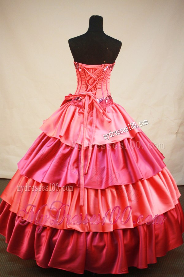 Two-toned Red Ruffles Quince Dresses with Sequins and Bowknot