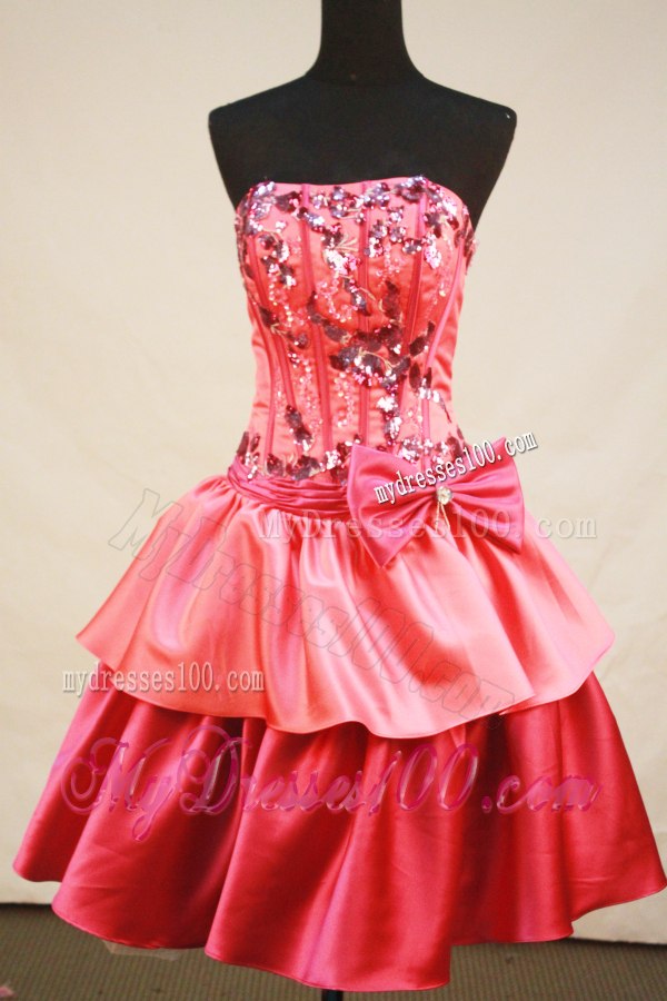Two-toned Red Ruffles Quince Dresses with Sequins and Bowknot