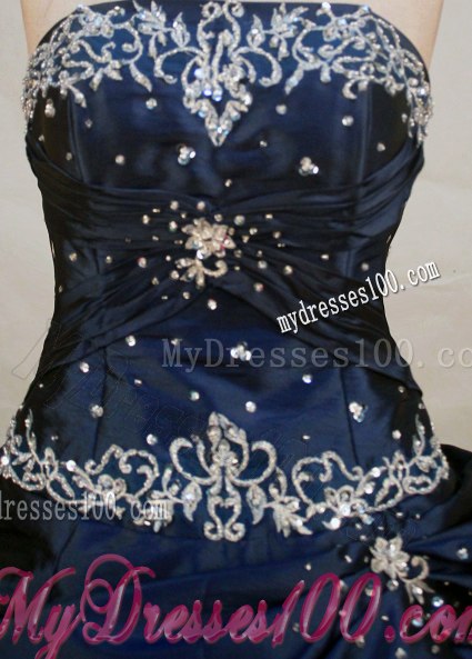Beaded Navy Blue Pick ups Appliques Quinceanera Dresses Lace-up Back