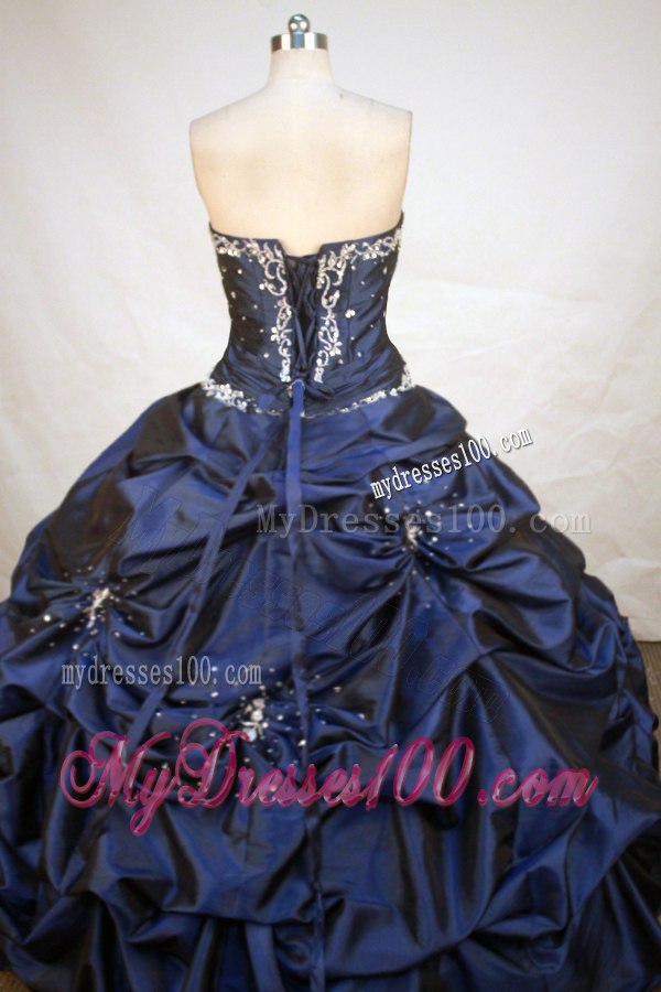 Beaded Navy Blue Pick ups Appliques Quinceanera Dresses Lace-up Back