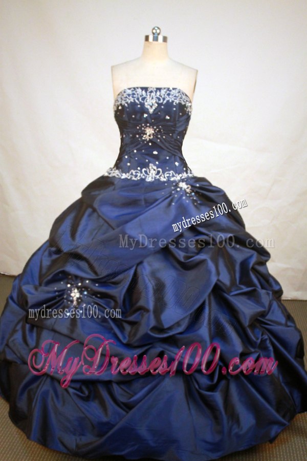 Beaded Navy Blue Pick ups Appliques Quinceanera Dresses Lace-up Back