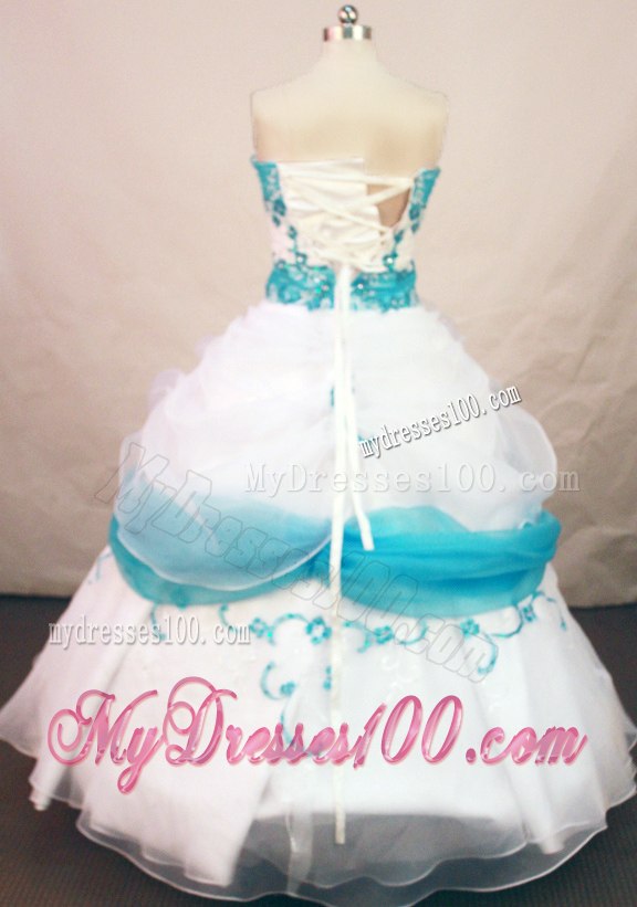 Two Toned A-line Quinceanera Dresses White and Turquoise with Appliques