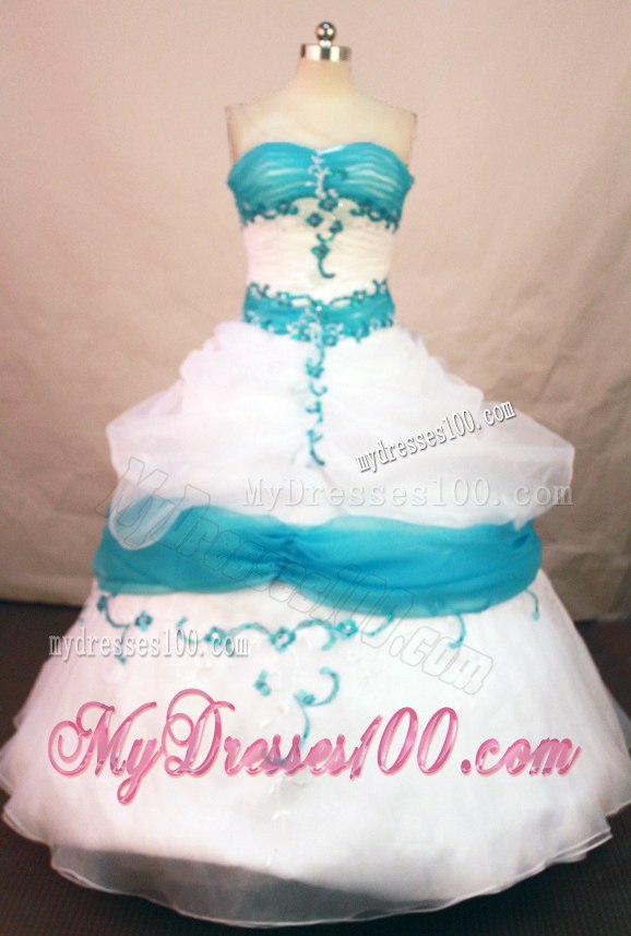 Two Toned A-line Quinceanera Dresses White and Turquoise with Appliques