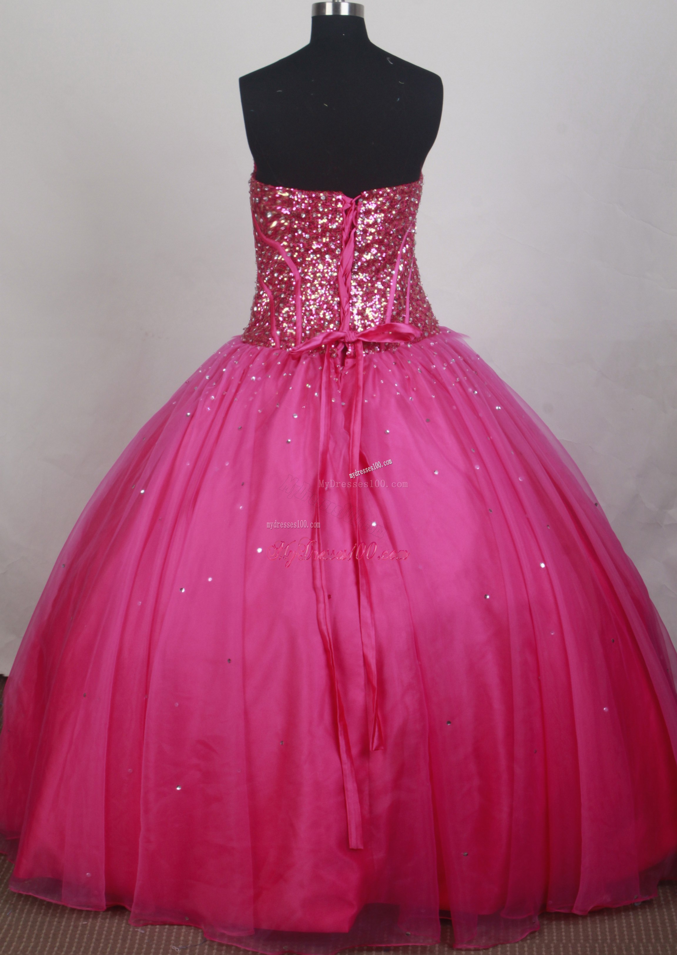 Sequins Decorate Bodice Quinceanera Gowns in Hot Pink