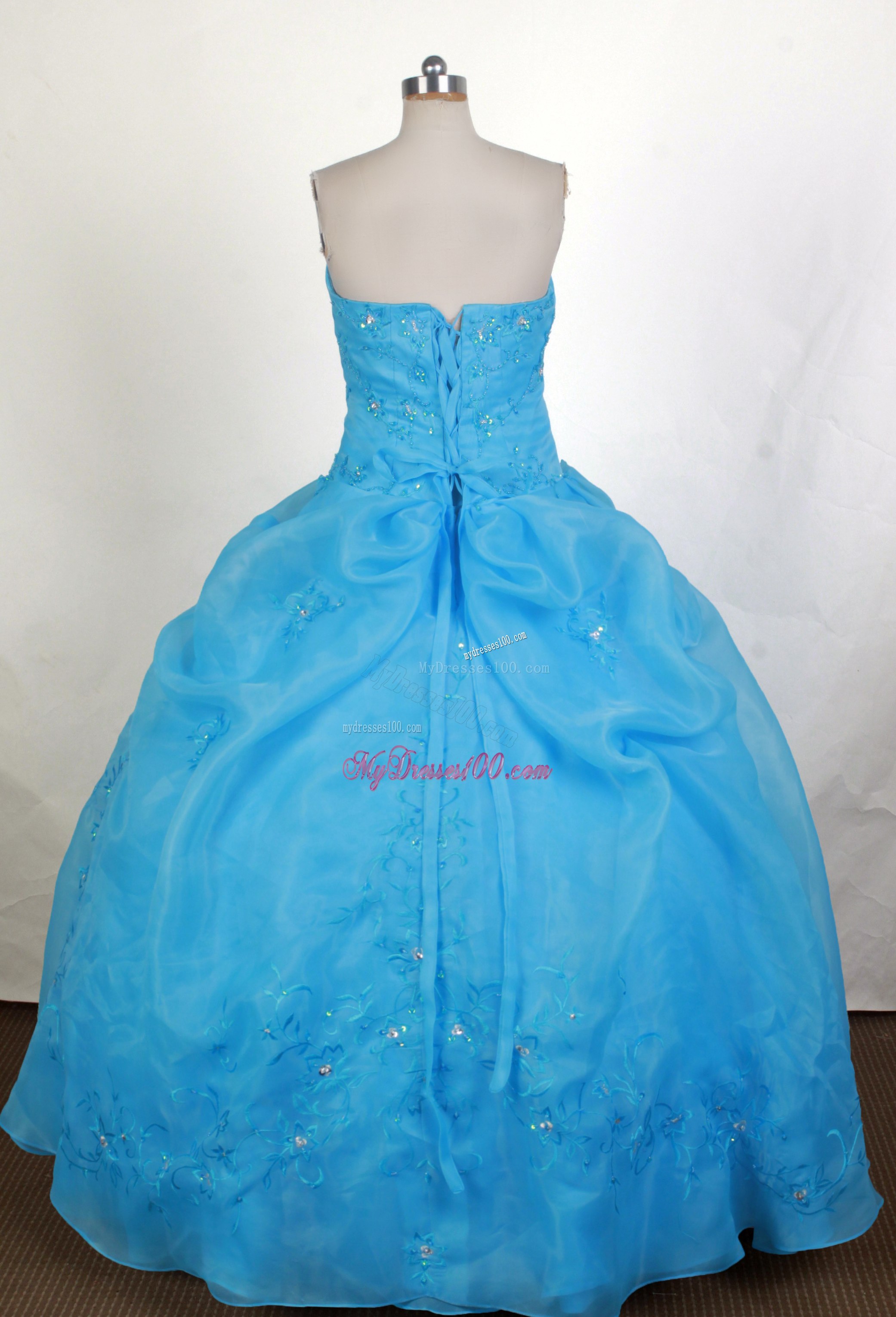 Diamond Quinceanera Dress with Pick-ups and Slit in Light Blue