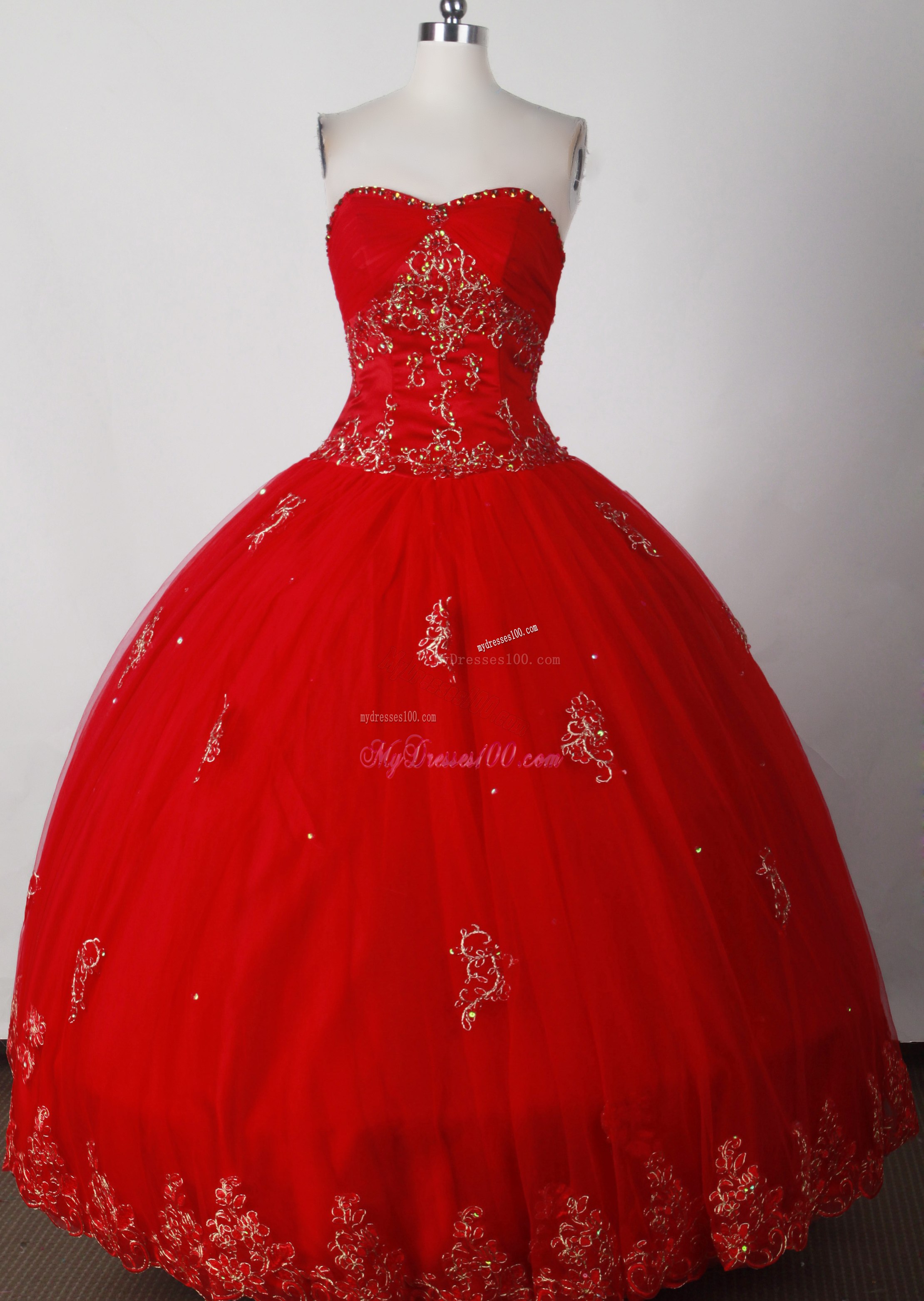 Sweetheart Strapless Embroidered Red Quinceanera Dress